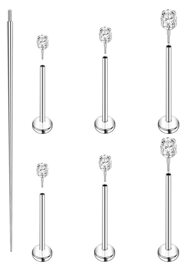 ONESING 20G Flat Back Nose Stud Internal Thread Flat Back Earrings Hypoallergenic Titanium CZ Tragus Helix Cartilage Conch Nose Earrings Stud Piercing Jewelry for Women Men - Image 1